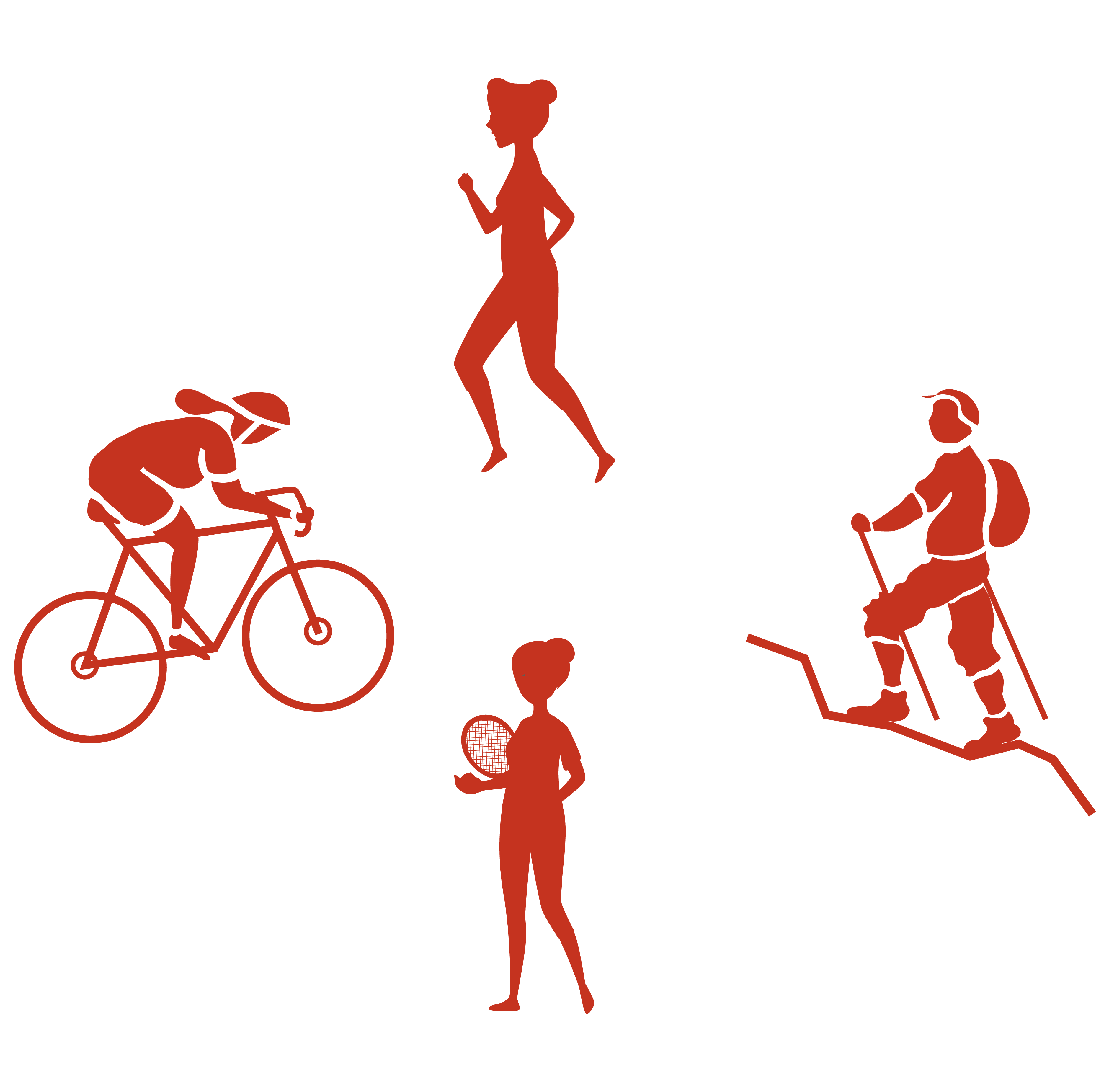 Grafik verschiedene Sportarten: Laufen, Radfahren, Tennis spielen, Wandern